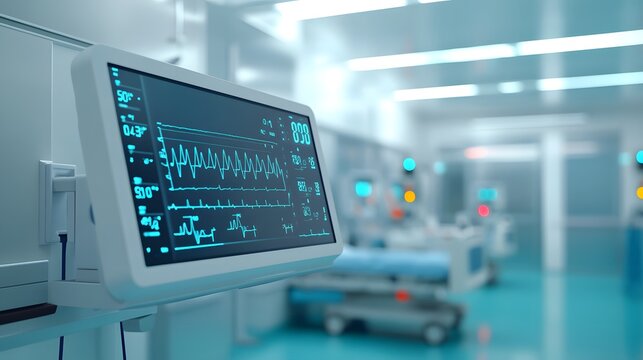Medical Monitor Displaying Heart Rate and Vital Signs in a Hospital Room - Powered by Adobe