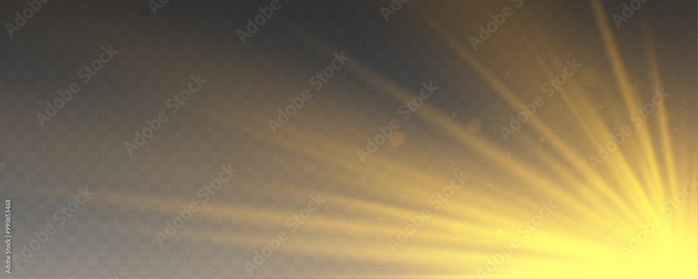 Poster Shadows for natural light effects. Vector golden light with glare. Wall texture with organic drop diagonal shadow and rays of light on a white wall.	