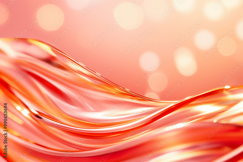 Poster the design features flowing curves of warm orange and red tones combined with soft bokeh effects, cr
