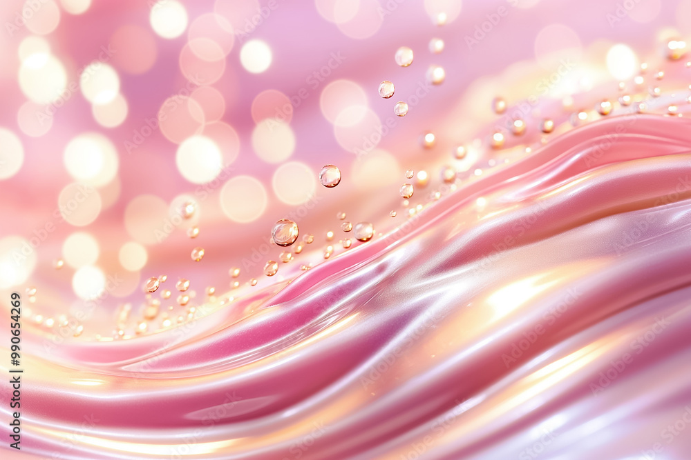 Poster a vibrant design features flowing pink waves adorned with sparkling droplets, creating a soft and dr