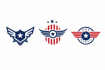 Patriotic winged star logos with american symbolism and modern design