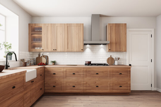 A modern wooden kitchen design featuring beautiful natural elements throughout the space