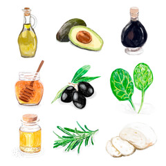 Watercolor food ingredients png sticker hand drawn collection