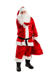 Full length portrait of Santa Claus isolated on white background.