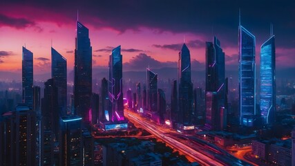 Obraz premium AI-Generated Image of Cyberpunk City Sky Line