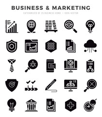 Business & Marketing Glyph icons collection. Glyph icons pack. Vector illustration