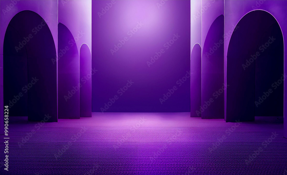 Poster dark violet purple background with architecture minimalism perspective lux empty open space for copy