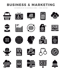 Vector icons set of Business & Marketing. Glyph style Icons.