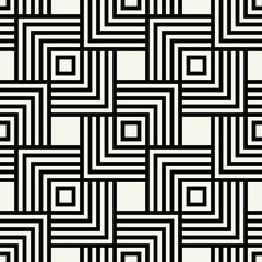 Vector seamless pattern. Geometric bold striped squares. Stylish monochrome background. Simple repeating swatch. Monochrome black ornament with concentric elements.