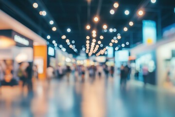 A commercial expo venue merges the backdrop of tech displays trade fairs transport hubs or museum lobbies with an indistinct interior