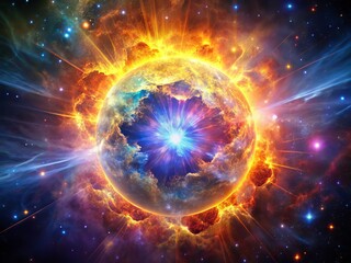 Fototapeta premium A celestial behemoth explodes, radiating vibrant hues from its core as it spreads its light across the vast