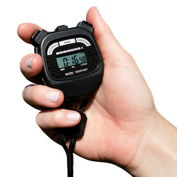 Hand holding stopwatch png on transparent background