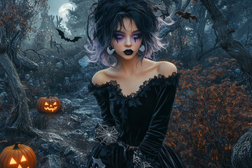 Fototapeta premium Adult woman in a gothic emo Halloween style