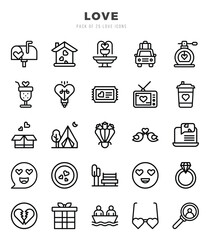 Set of simple Lineal Love Icons. Lineal art icons pack.