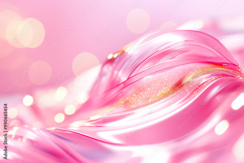Poster the design features gentle waves of soft pink with hints of shimmer, creating a serene and inviting 