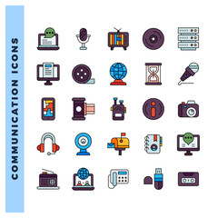 25 Communication And Media Lineal Color icon pack. vector illustration.