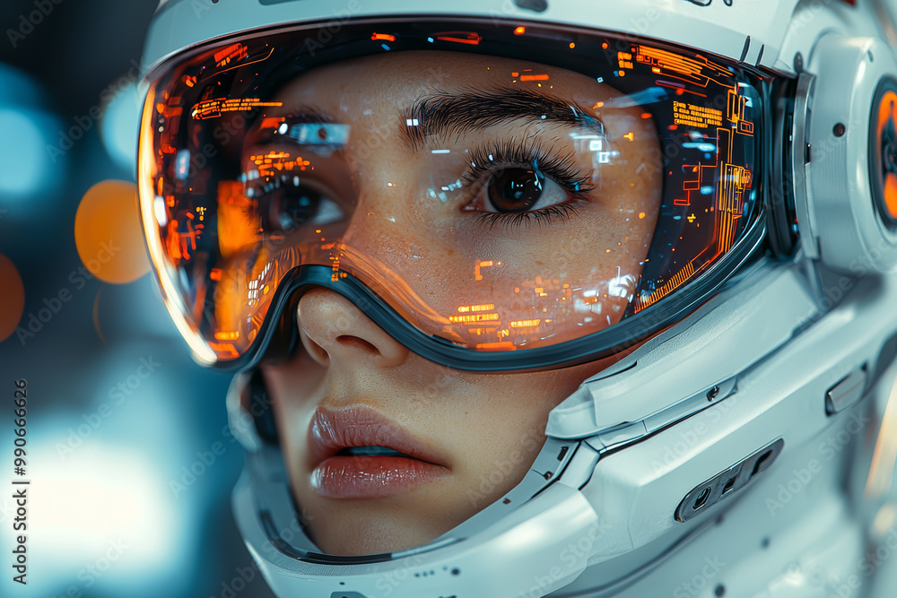 Poster a futuristic virtual reality training session for professionals, simulating real-world scenarios and