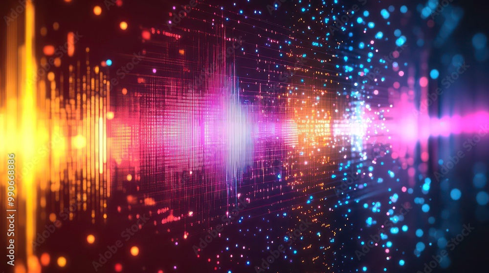 Poster abstract colorful digital sound wave background.