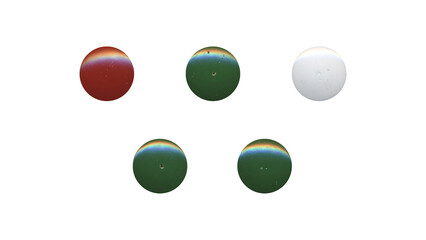 a set of colorful clear circles, empty stationery tacks in png format, front view, isolated metal push rounded pins on transparent background