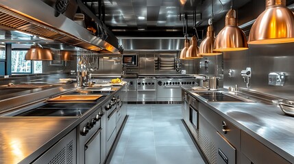 Modern Minimalist Kitchen Room with Wooden Table, luxurious Interior Design, Furniture with Background