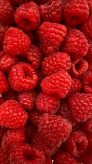 Close up of raspberries, from above filling the frame