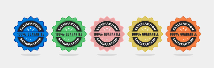 Five color seals guarantee 100% satisfaction. Ideal for product packaging, websites, marketing materials