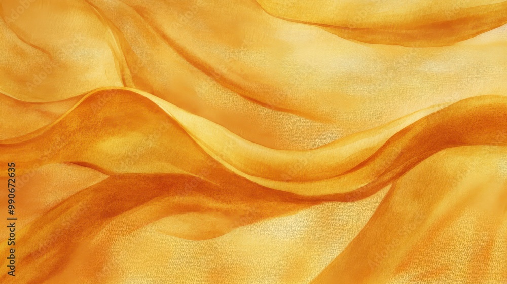 Poster flowing golden fabric creating a warm and inviting atmosphere in a soft, abstract design