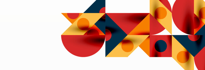 Trendy colorful circles, lines, arrows, triangles and other geometric shapes. Vector Illustration For Wallpaper, Banner, Background, Card, Book Illustration, landing page