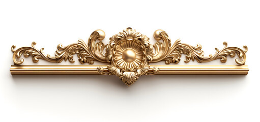 Elegant baroque style gold frame with floral motifs isolated on white, perfect for luxurious invitations, web design, or decorative print materials, featuring detailed flourishes and flowers.