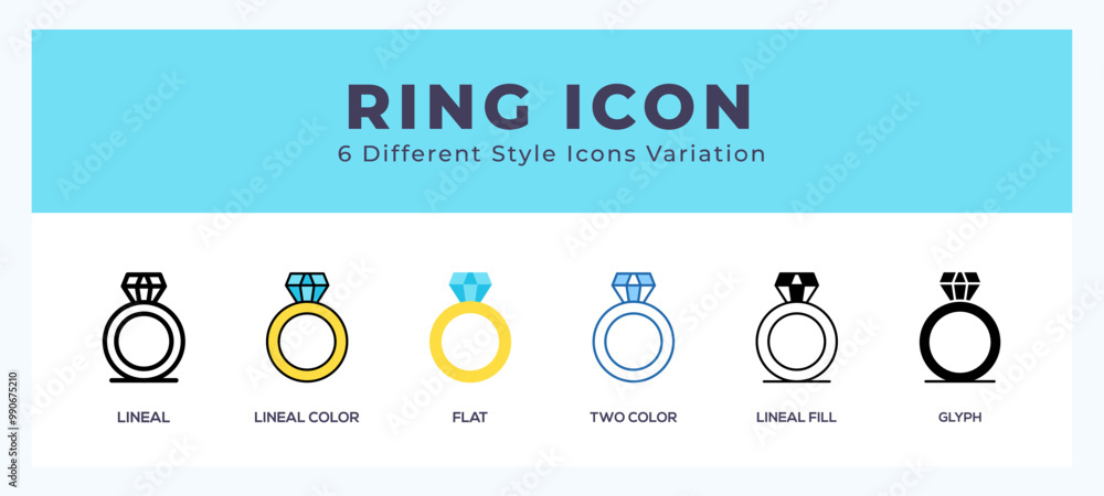 Aufkleber ring icon set with different styles. icons designed in filled. outline. flat. glyph and line colored