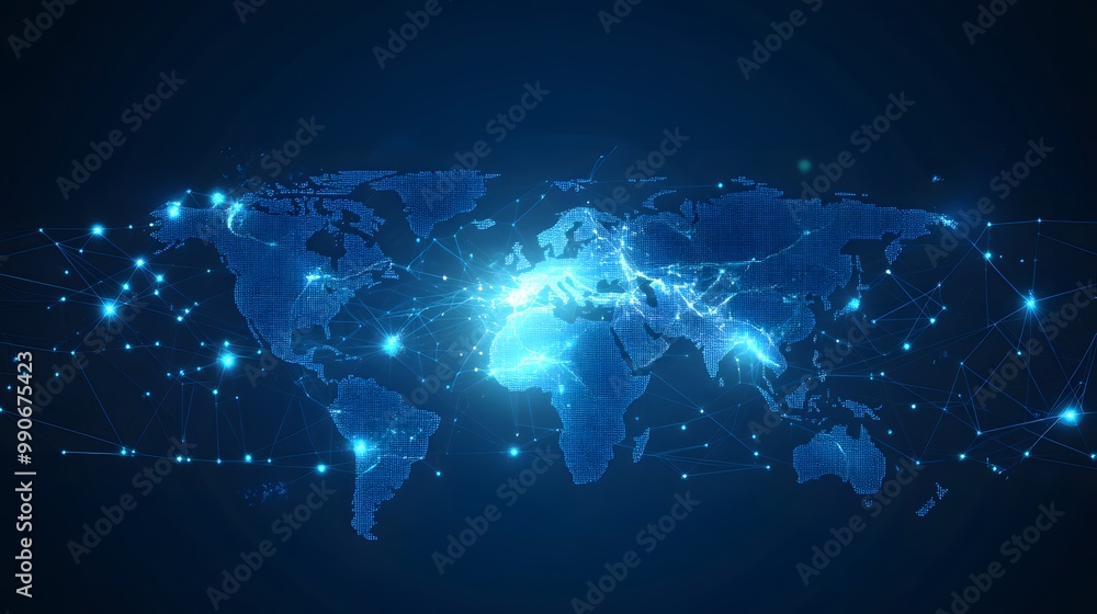 Poster a digital representation of the world connected by intertwined lines