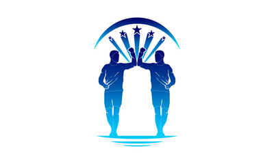 Two men's with champions symbol illustration design vector