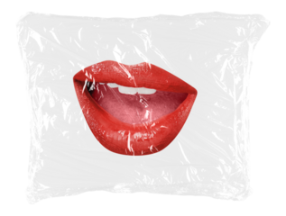 Woman's red png lips plastic bag sticker, gossip concept art on transparent background