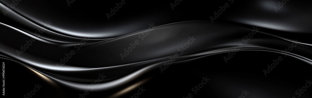 Aufkleber Elegant flowing black fabric with smooth curves highlighted by soft light in a dark setting