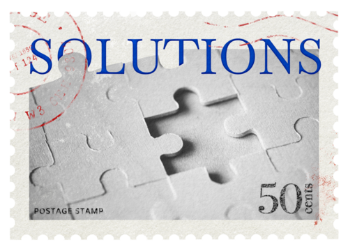 Solutions png post stamp sticker, business stationery, transparent background