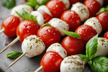 Homemade Caprese Skewers with fresh tomato basil and mozzarella