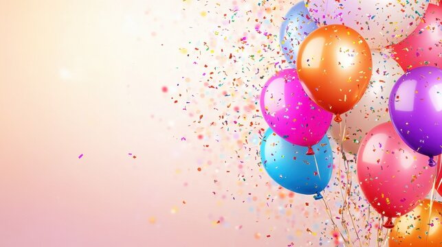 Bright balloons and colorful confetti create a joyful atmosphere for special sales events
