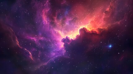 Fototapeta premium A Cosmic Nebula with Swirling Pink and Orange Clouds and Scattered Stars