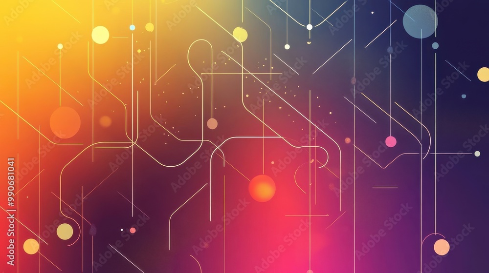 Poster abstract colorful digital design featuring intersecting lines and dots against a gradient background