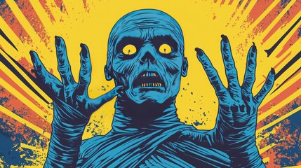 Vintage Egyptian mummy horror movie and Halloween, pop art retro vector illustration