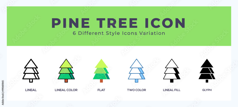 Poster pine tree icon set. design elements for logo