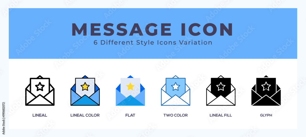 Poster message icon set with different styles. icons designed in filled. outline. flat. glyph and line colo