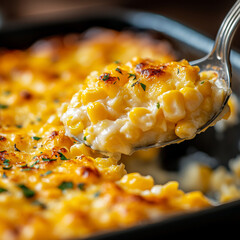 Cheesy baked corn casserole, golden and savory holiday side dish