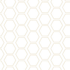 Abstract geometric pattern with crosses, stripes, lines. Seamless vector background. White and gold ornament. Modern reticulated graphic design.