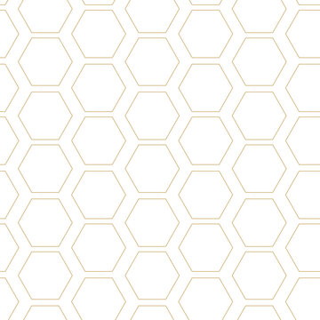 Abstract geometric pattern with crosses, stripes, lines. Seamless vector background. White and gold ornament. Modern reticulated graphic design.