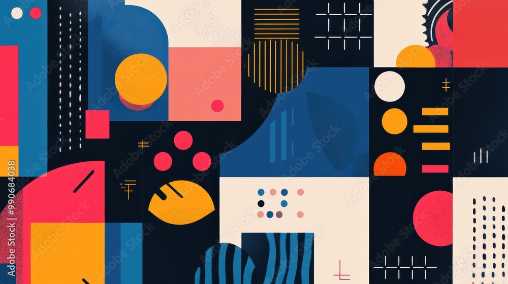Aufkleber vibrant abstract design featuring geometric shapes and bold colors on a dark background