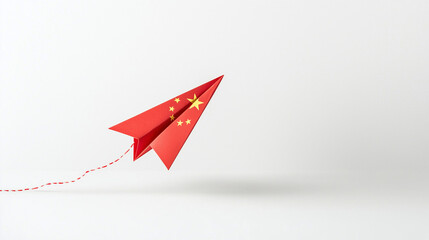 Red Paper Airplane with China Flag: A red paper airplane with the Chinese flag printed on it takes flight, symbolizing hope, progress, and the pursuit of dreams.  