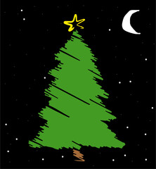 Naklejka premium Drawing, illustration, picture of a Christmas tree. Christmas tree, festive New Year, Christmas tree. Holidays, winter holidays, winter, Christmas, Santa Claus, gifts, new Year, many Christmas trees i