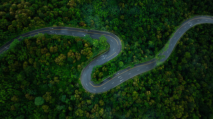 Road of No. 1095, Pai, Mae Hong Son, Chiang Mai Thailand aerial drone point of top view