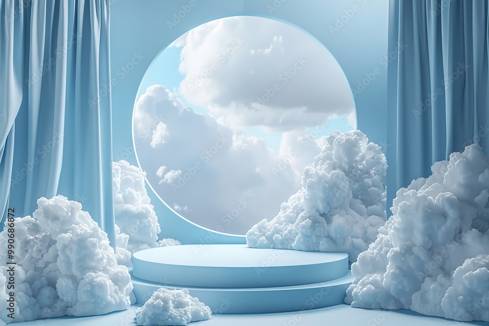 Aufkleber background vector 3d blue rendering with podium and minimal cloud scene, minimal product display bac